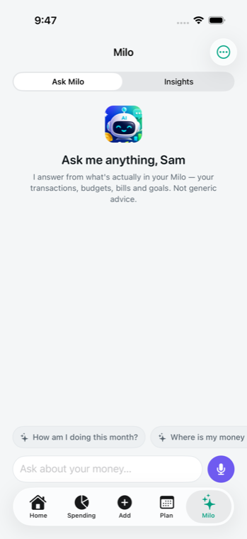 Asking MoneyCue a question about spending