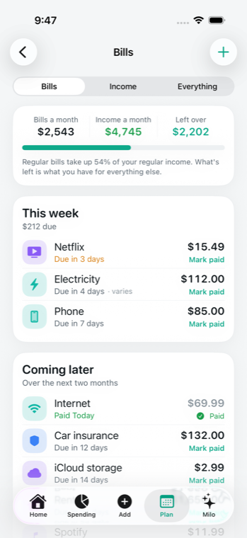 Upcoming bills list