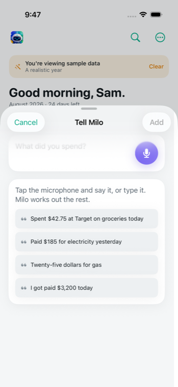Adding a transaction by voice